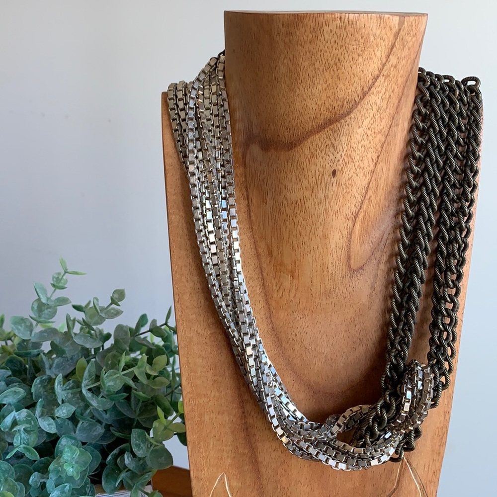 SORRELLI Mimi collection antique gold & silver chain knot statement necklace ✨
